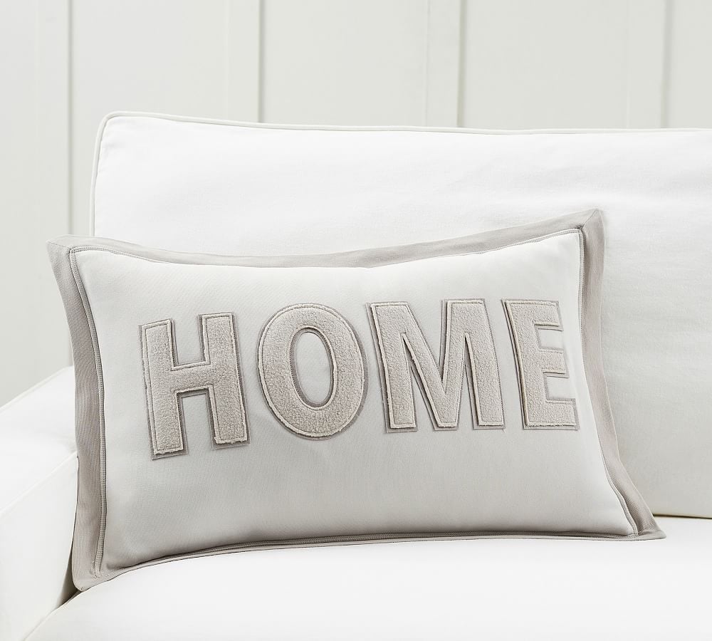Home Applique Pillow Cover, 16 x 26", Stone - Image 0