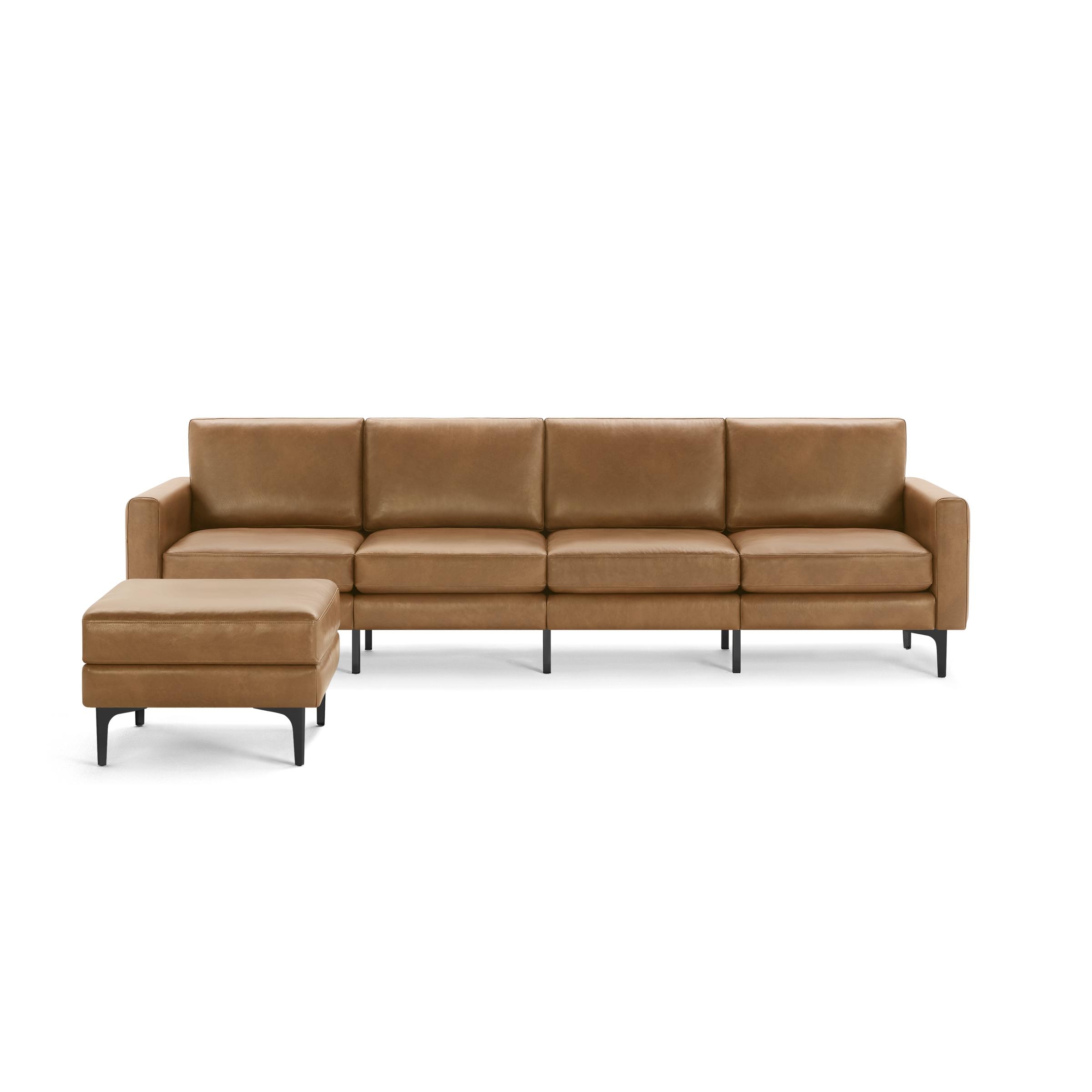 Nomad Leather King Sofa and Ottoman in Camel - Image 0