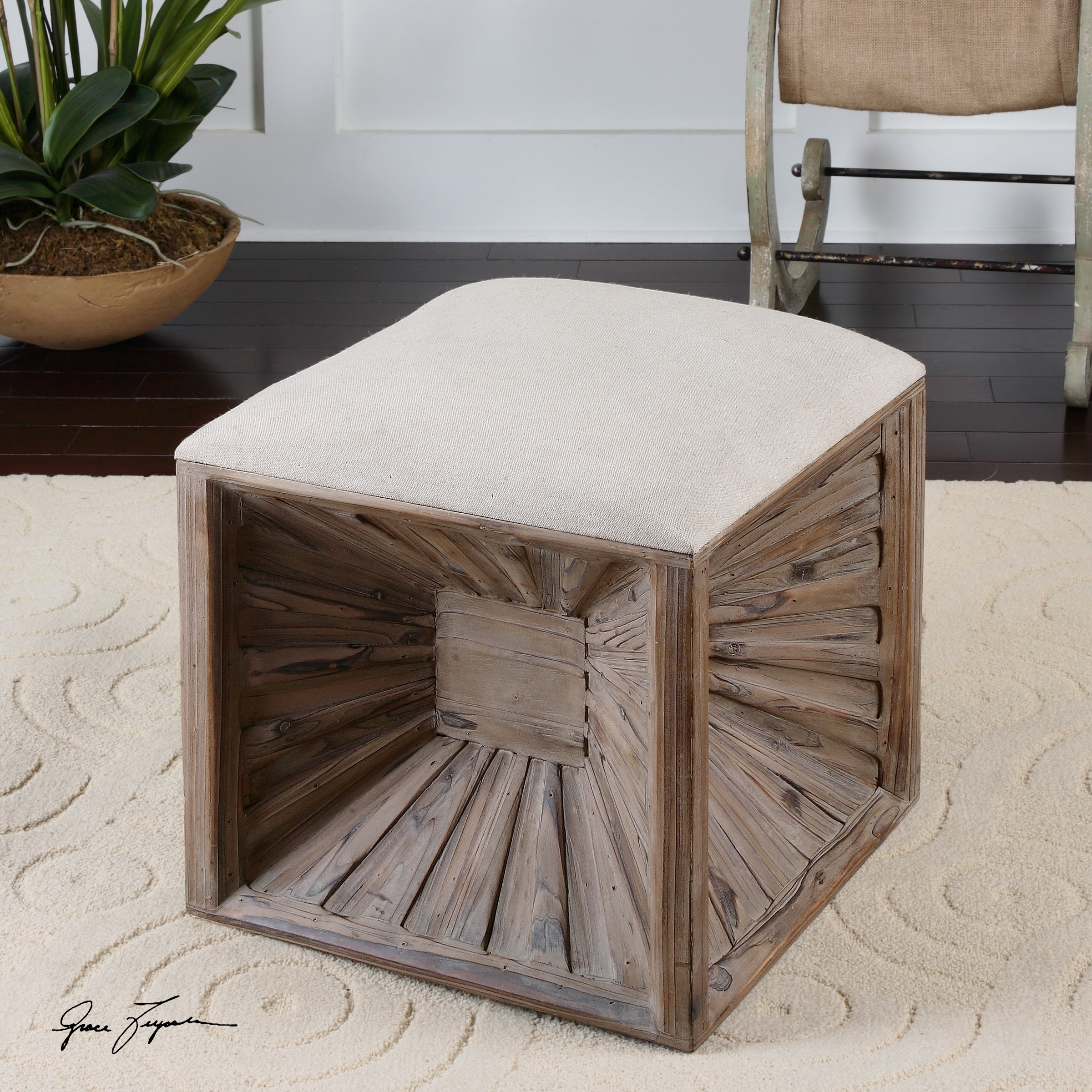 Jia Wooden Ottoman - Image 2