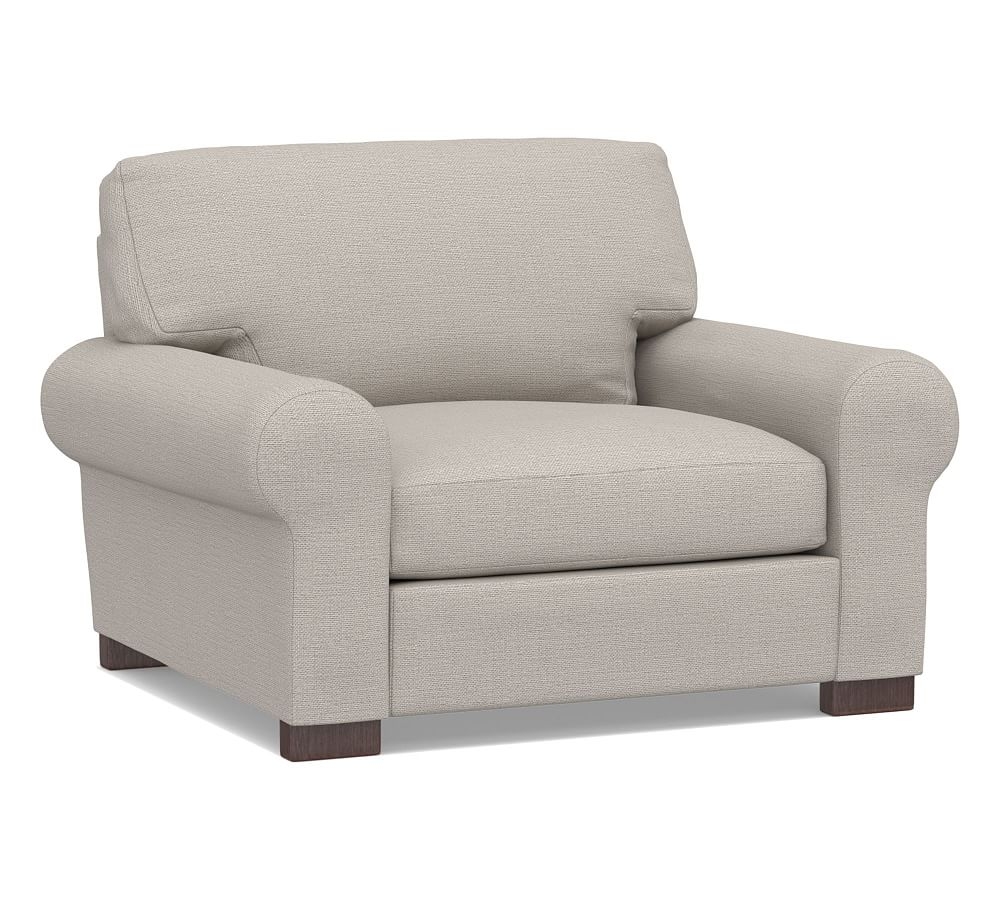 Turner Roll Arm Upholstered Grand Armchair 48", Down Blend Wrapped Cushions, Chunky Basketweave Stone - Image 0