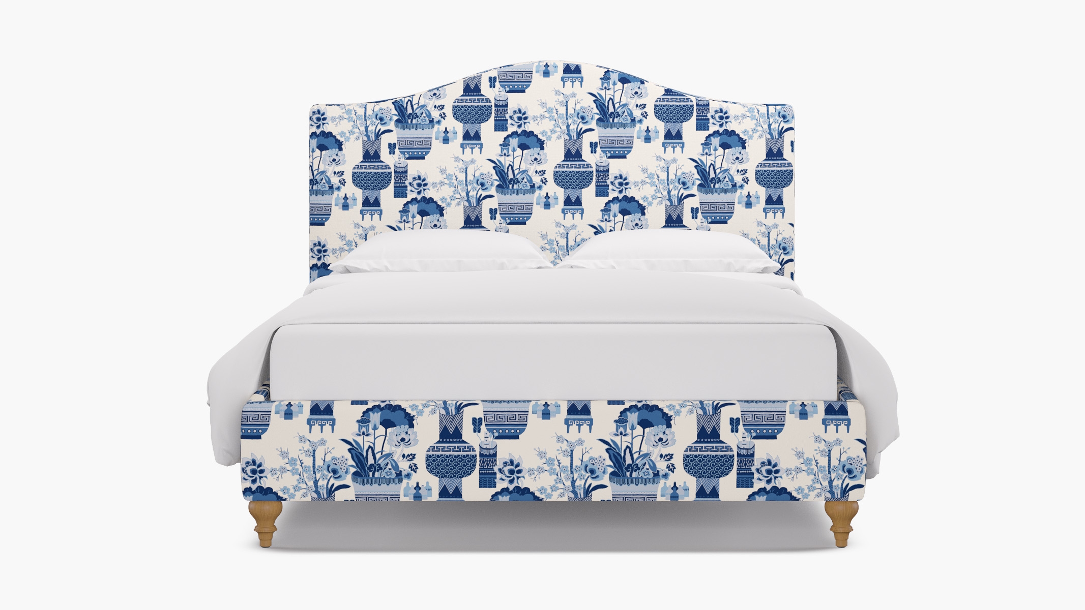 Camelback Bed, Delft Kan-Shie, Natural Traditional Turned Leg, King - Image 0