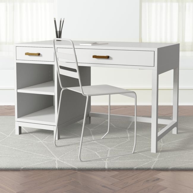 Parke White Wood 2-Drawer Kids Desk - Image 1