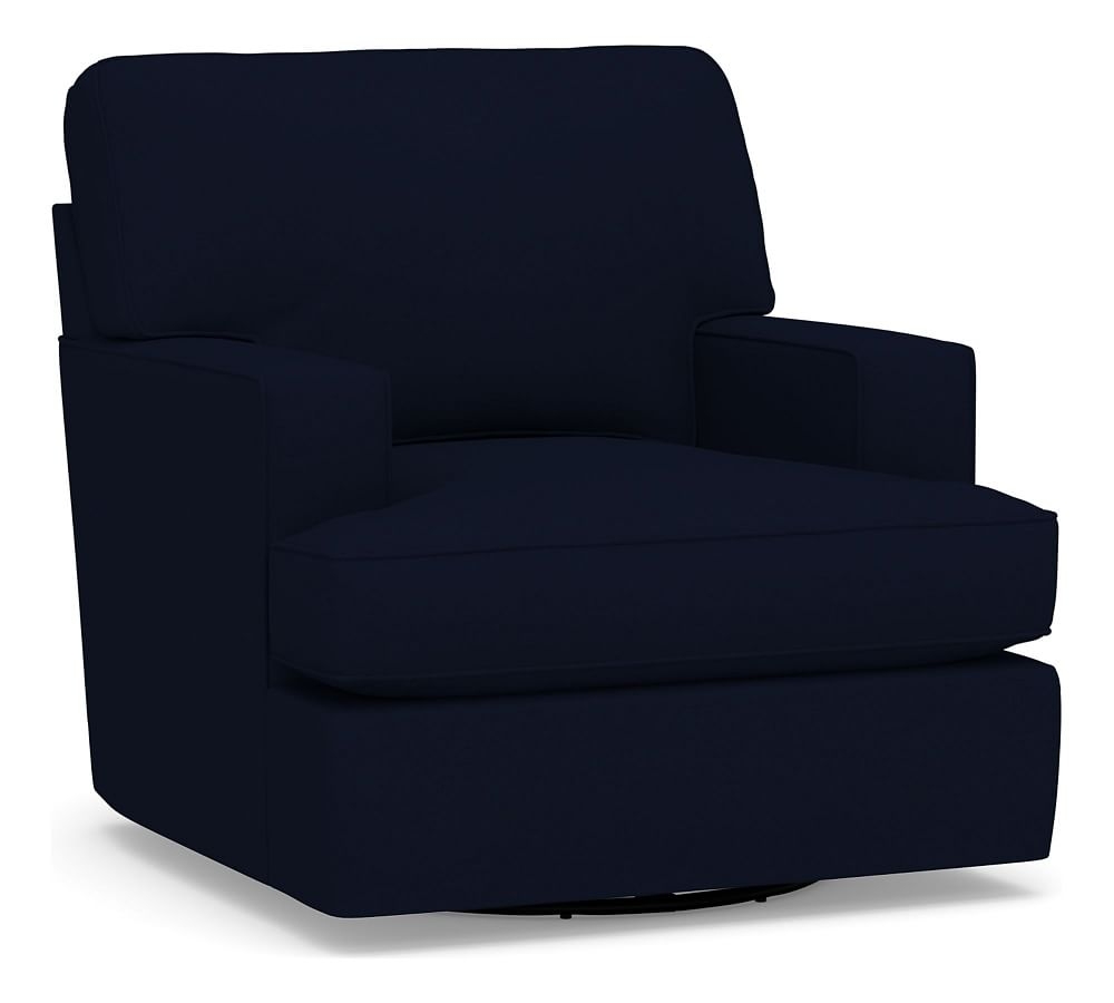 Buchanan Square Arm Upholstered Swivel Armchair, Polyester Wrapped Cushions, Performance Everydaylinen(TM) Navy - Image 0
