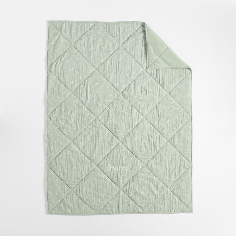 Supersoft Muted Teal Leaf Print Organic Cotton Gauze Kids Twin Quilt - Image 3