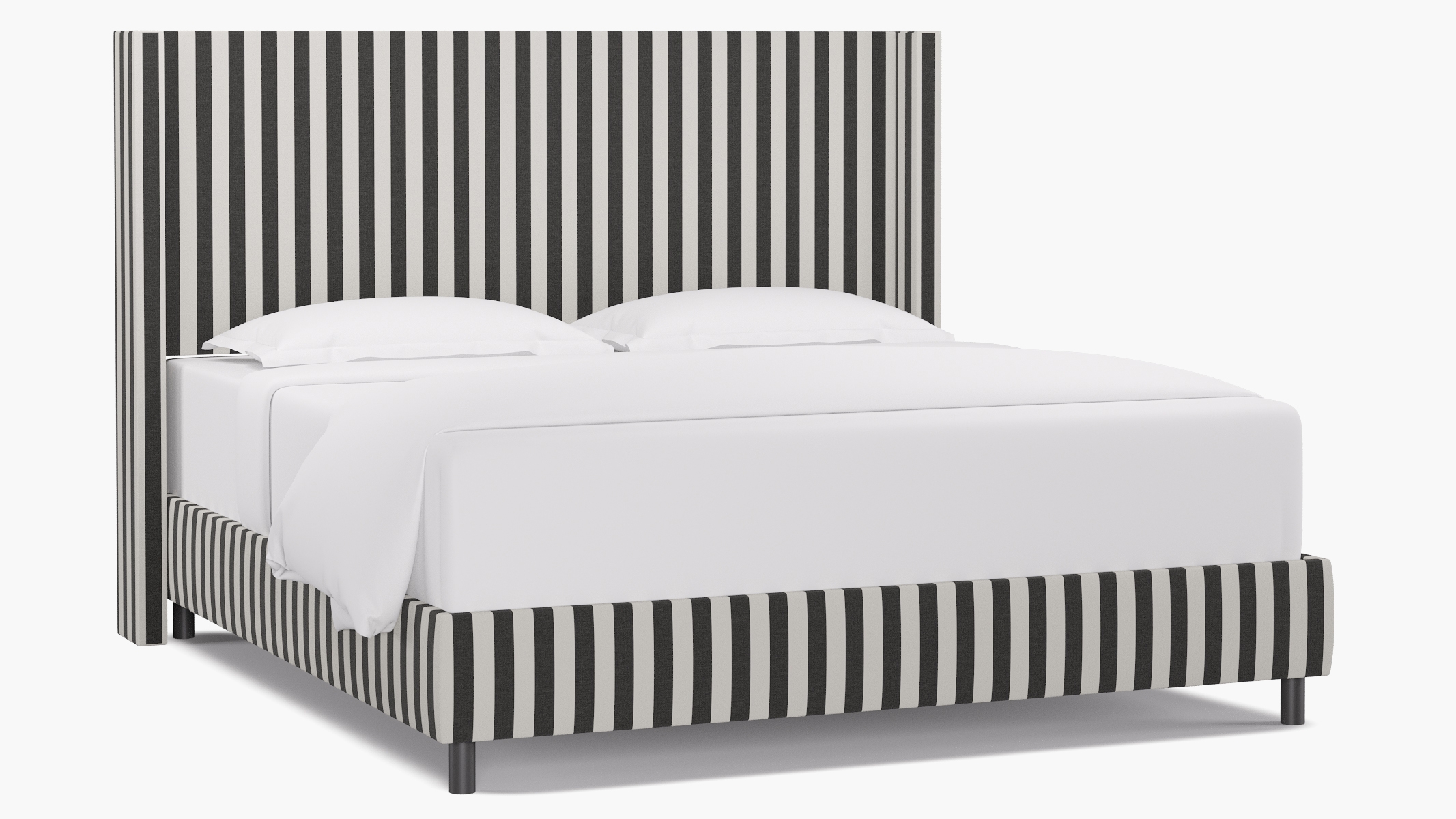 Modern Wingback Bed, Ink Cabana Stripe, King - Image 0