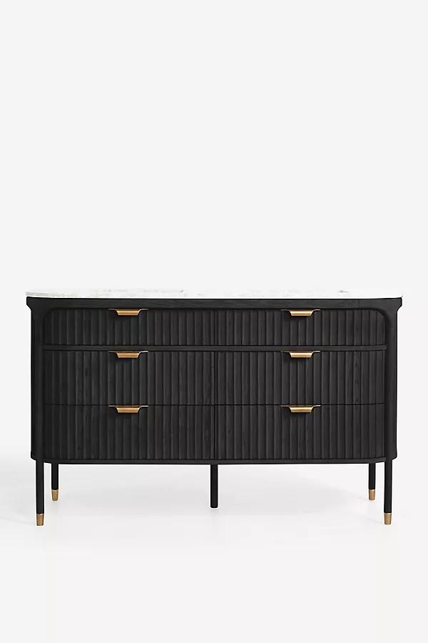 The Isla Marble-Top Fluted-Wood Double-Bathroom Vanity - Image 0