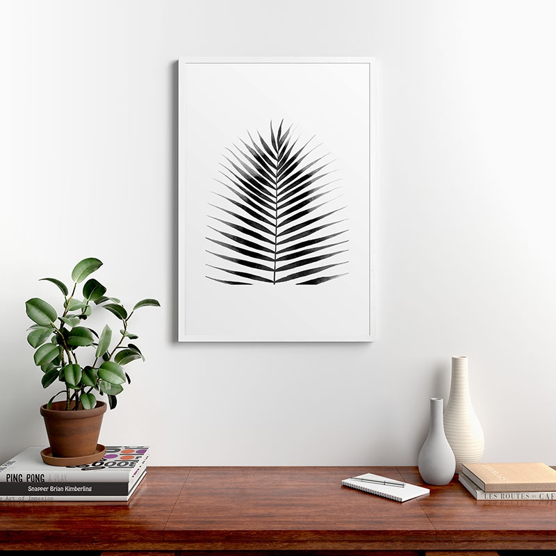 Palm Leaf Watercolor, Black & White, by Kris Kivu - Modern Framed Art Print, White, 24" x 36" - Image 1