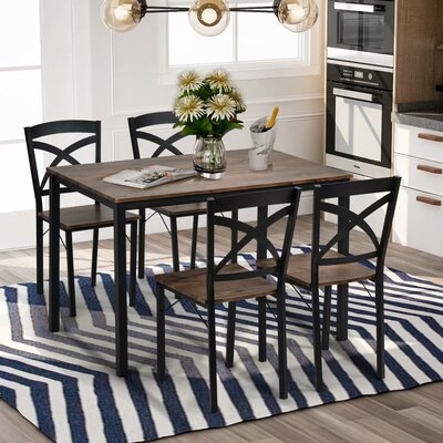 Industrial Dining Set 5-Piece 1 Table + 4 Chairs Of  Wooden In Brown - Image 0