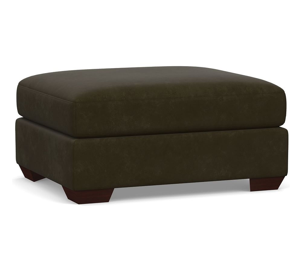 Big Sur Leather Sectional Floater Ottoman, Down Blend Wrapped Cushions, Aviator Blackwood - Image 0