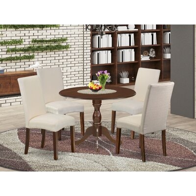 Alcott Hill® Ekaterina-MAH-01 3 Piece Wooden Dining Table Set - 1 Dining Table And 2 Cream Upholstered Chairs - Mahogany Finish - Image 0