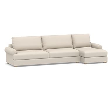 Canyon Roll Arm Upholstered Left Arm Sofa with Chaise Sectional, Down Blend Wrapped Cushions, Performance Brushed Basketweave Oatmeal - Image 0