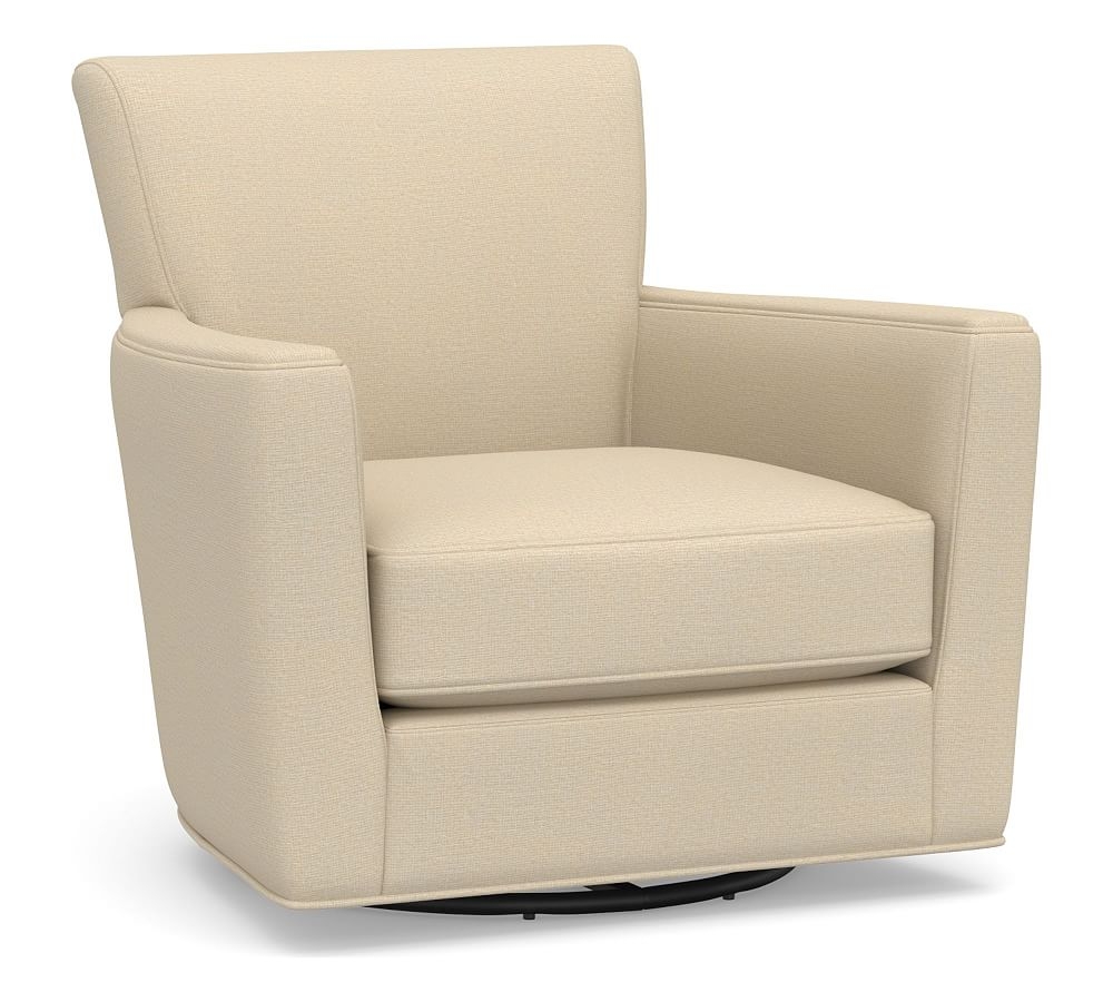 Irving Square Arm Upholstered Swivel Armchair Without Nailheads, Polyester Wrapped Cushions, Park Weave Oatmeal - Image 0