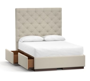 Lorraine Upholstered Tall Headboard and Side Storage Platform Bed, Queen, Performance Boucle Oatmeal - Image 1