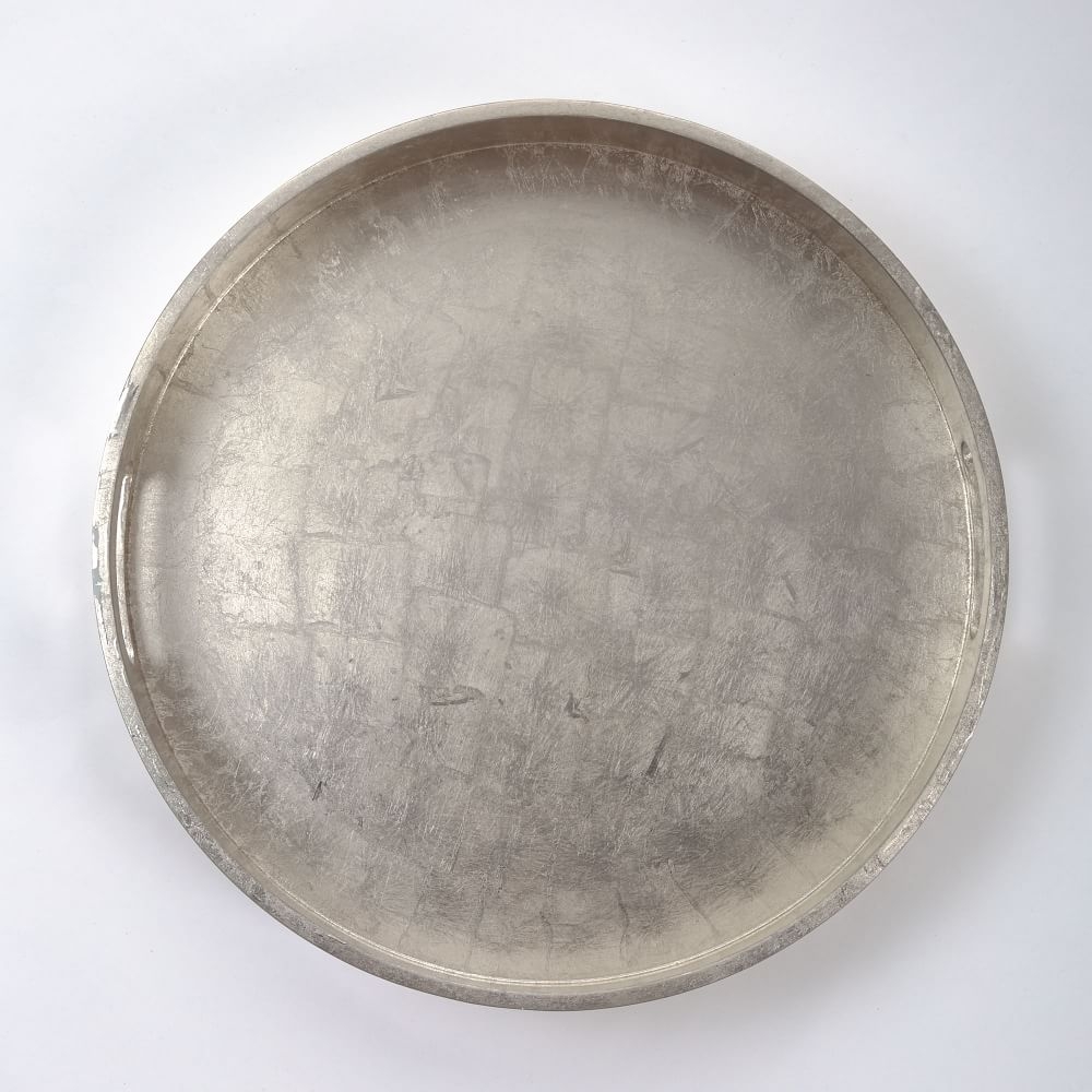 Wood + Lacquer Round Tray, 18", Silver - Image 0