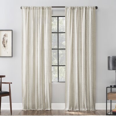 Senita Slub Texture Cotton Striped Sheer Rod Pocket Single Curtain Panel - Image 0