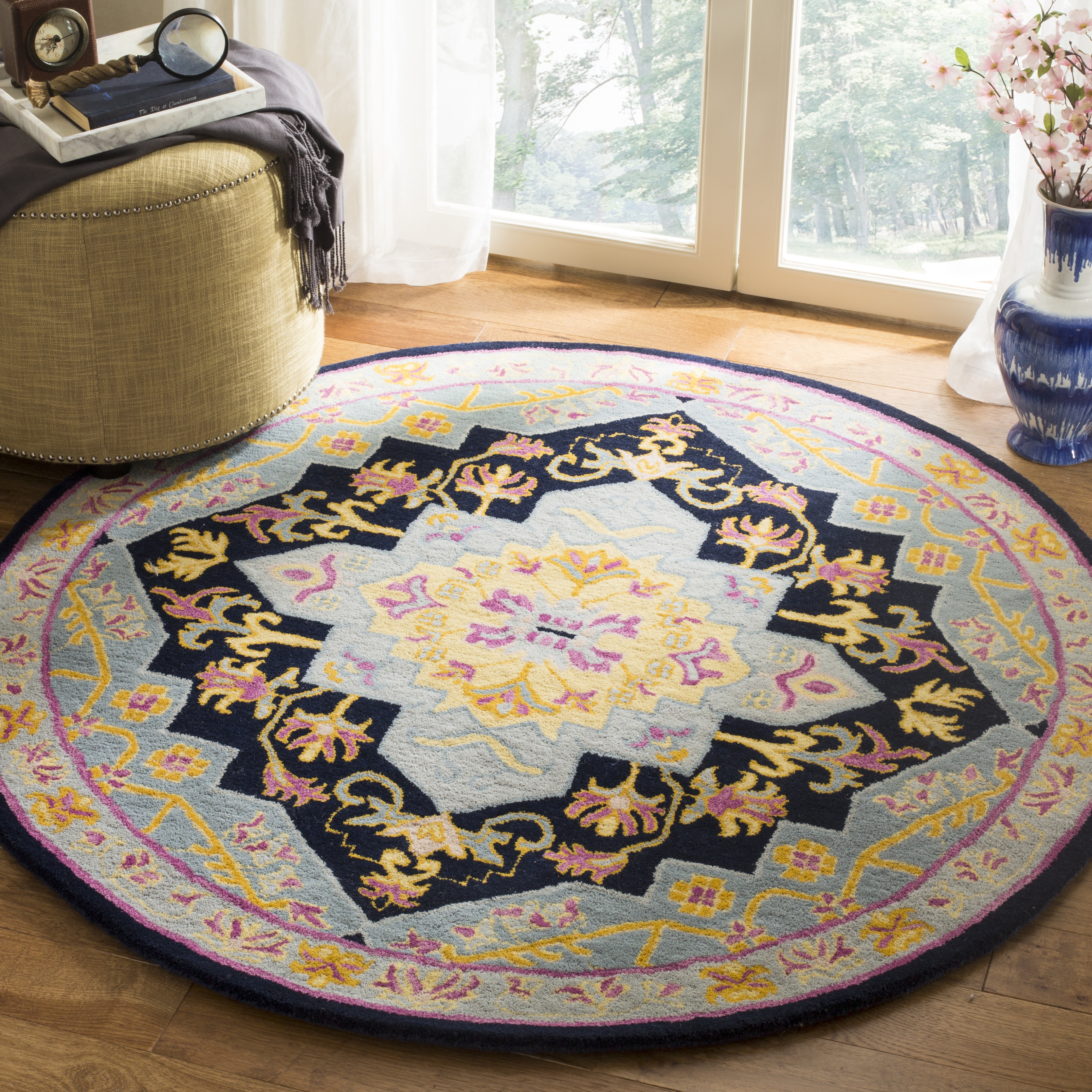 Arlo Home Hand Tufted Area Rug, BLG506C, Navy Blue/Multi,  5' X 5' Round - Image 1