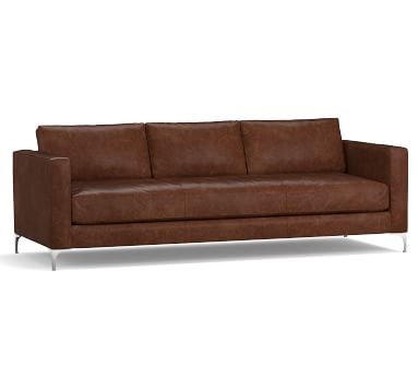 Jake Leather Sofa 85" with Brushed Nickel Legs, Down Blend Wrapped Cushions, Vintage Caramel - Image 3