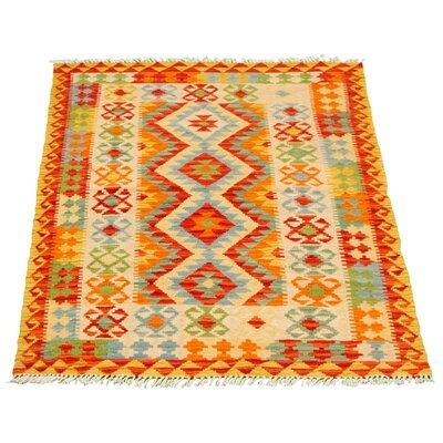 One-of-a-Kind Hand-Knotted New Age 3'3" x 5'1" Wool Area Rug in Green/Orange/Blue - Image 0