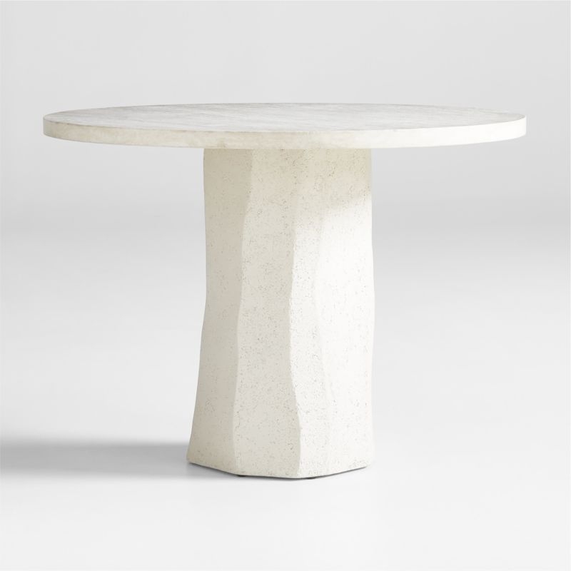 Contemplation 41.5" Round White Travertine and Concrete Entryway Table by Athena Calderone - Image 3