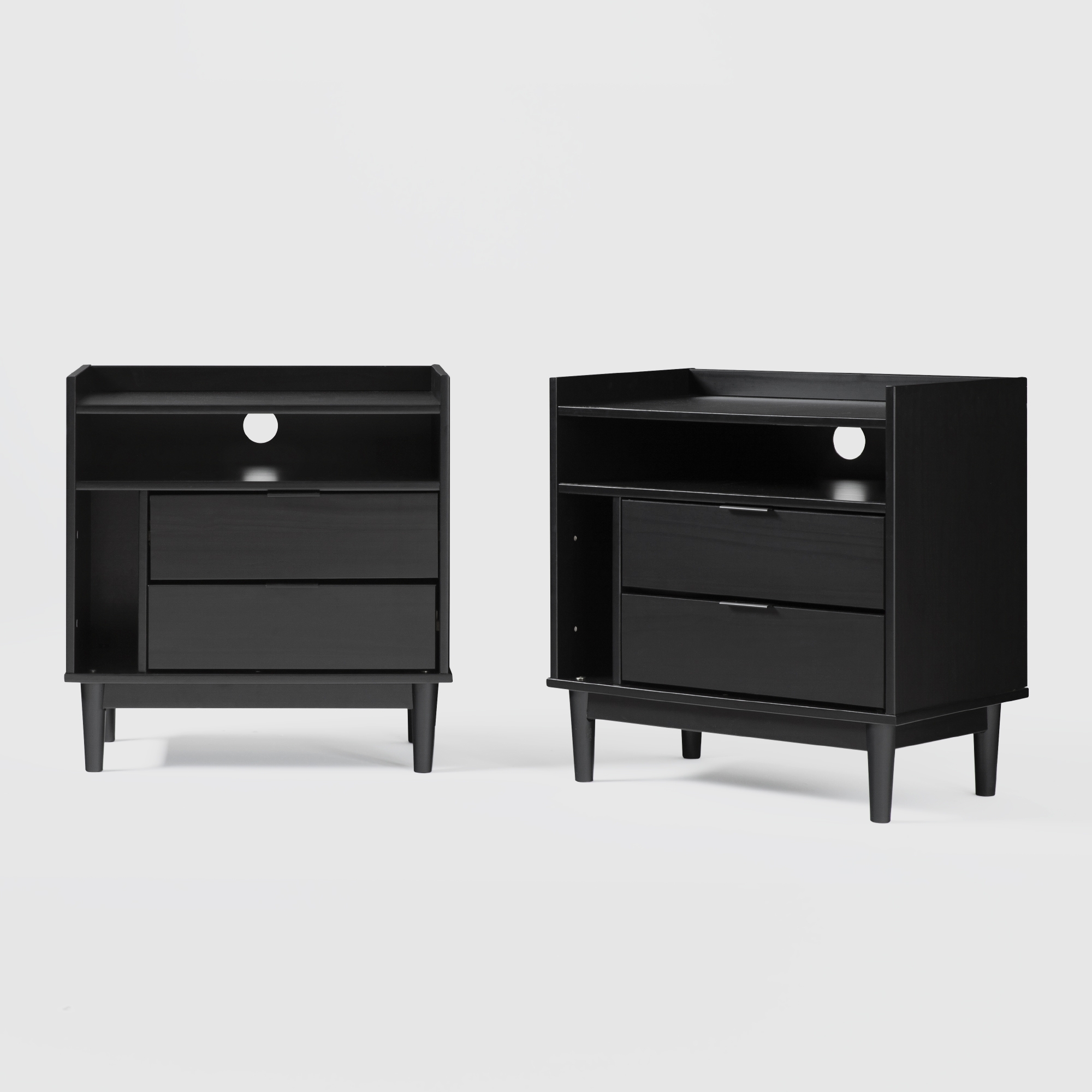 25" Solid Wood 2-Drawer Night Stand with Gallery - 2PK - Black - Image 2