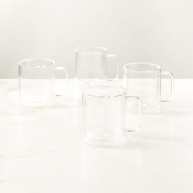 Cantina Clear Double Wall Glass Coffee Mugs 15oz Set of 4 - Image 0