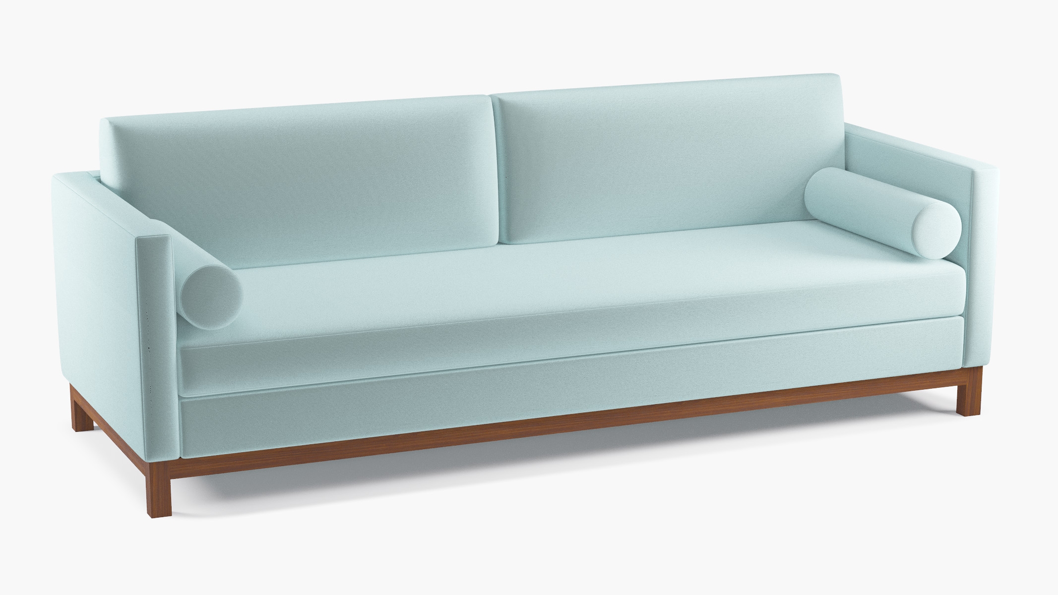 Tailored Tuxedo Sofa, Spa Performance Plush Velvet, Walnut Wood Rail - Image 1