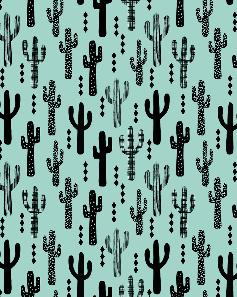 Cactus Pattern Print Mint Black Minimal Geometric Modern Illustration Desert Southwest Nature Throw Pillow by Charlottewinter - Cover (20" x 20") With Pillow Insert - Indoor Pillow - Image 1