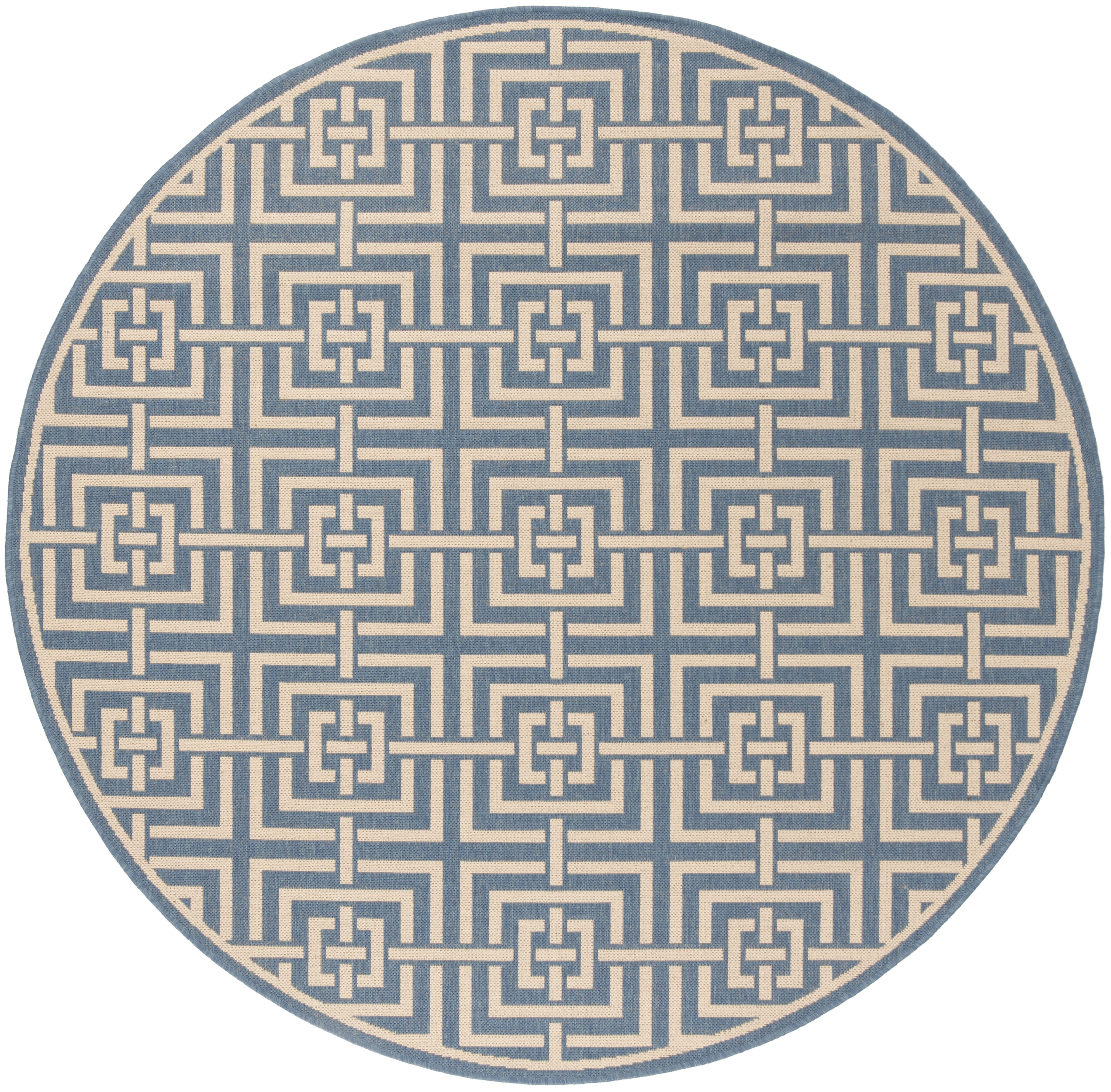 Arlo Home Indoor/Outdoor Woven Area Rug, LND128M, Blue/Cream,  6' 7" X 6' 7" Round - Image 0