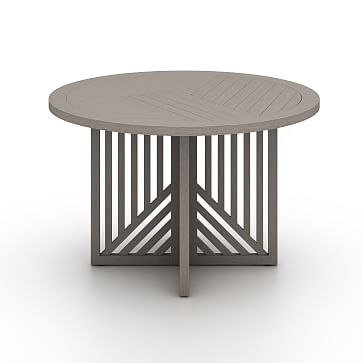 Linear Cutout Outdoor Round Dining Table,Teak,Brown - Image 3