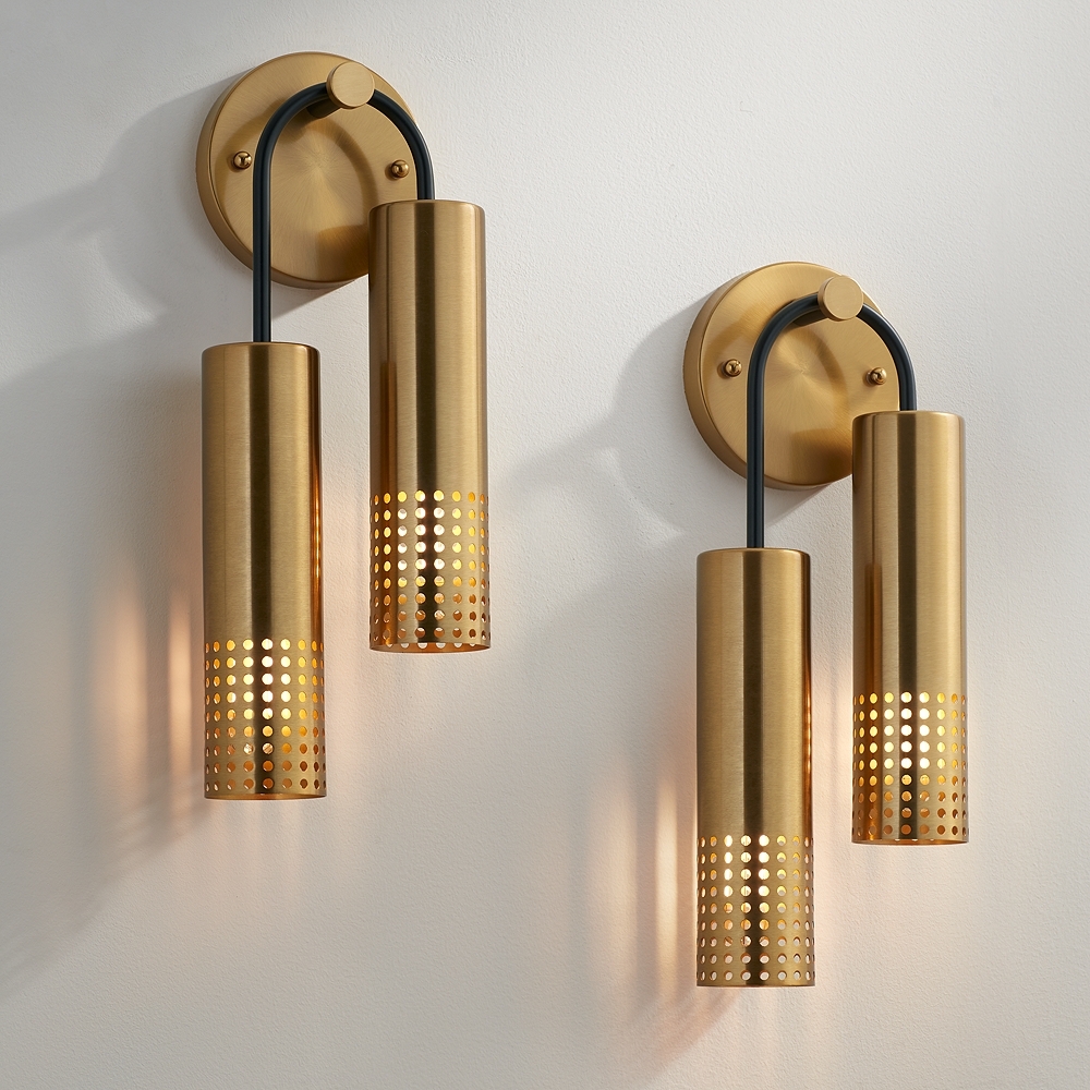 Celine 16" High Warm Gold 2-Light Wall Sconce Set of 2 - Image 0