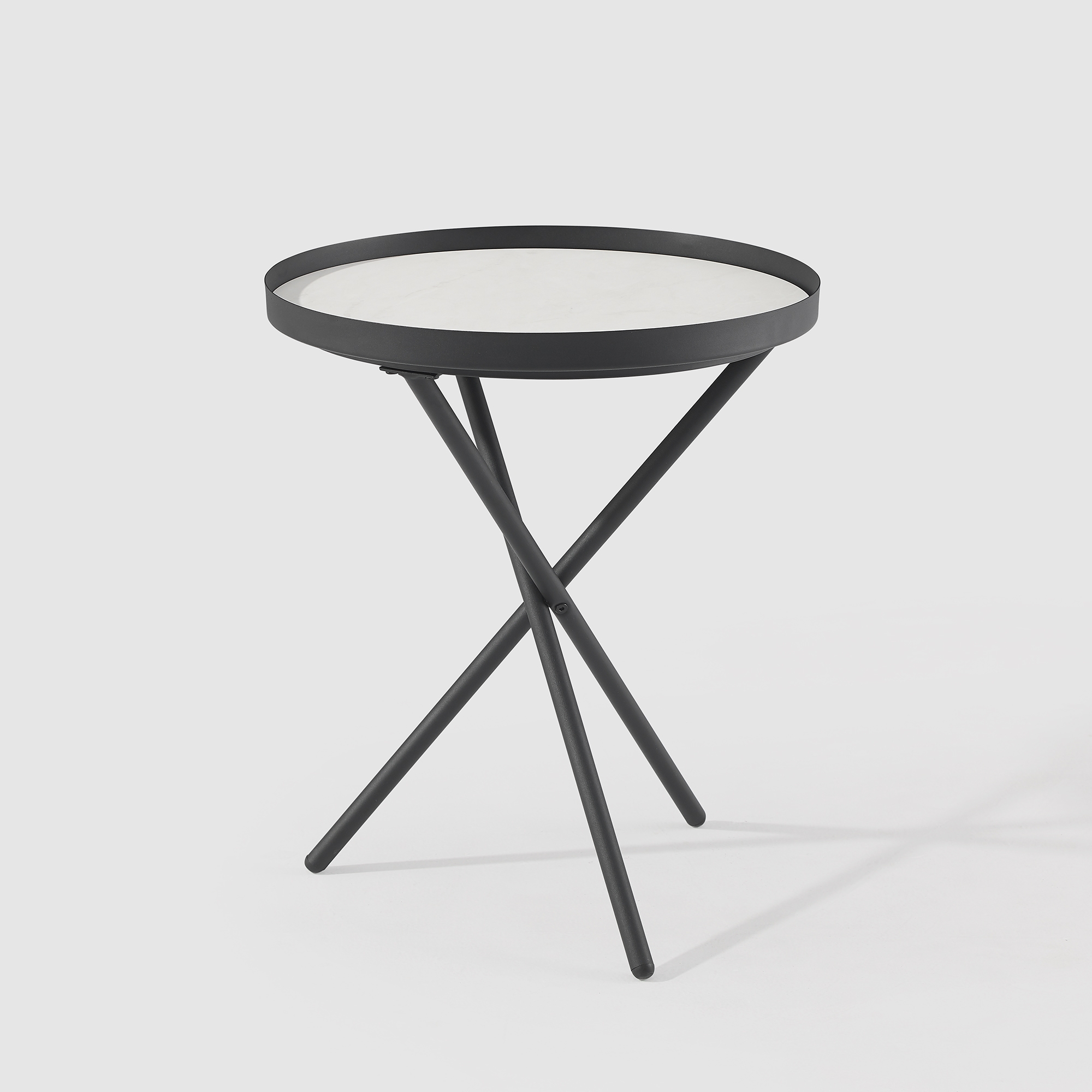 Contemporary Minimal Faux Marble Gallery-Top Side Table – Faux White Marble / Black - Image 3