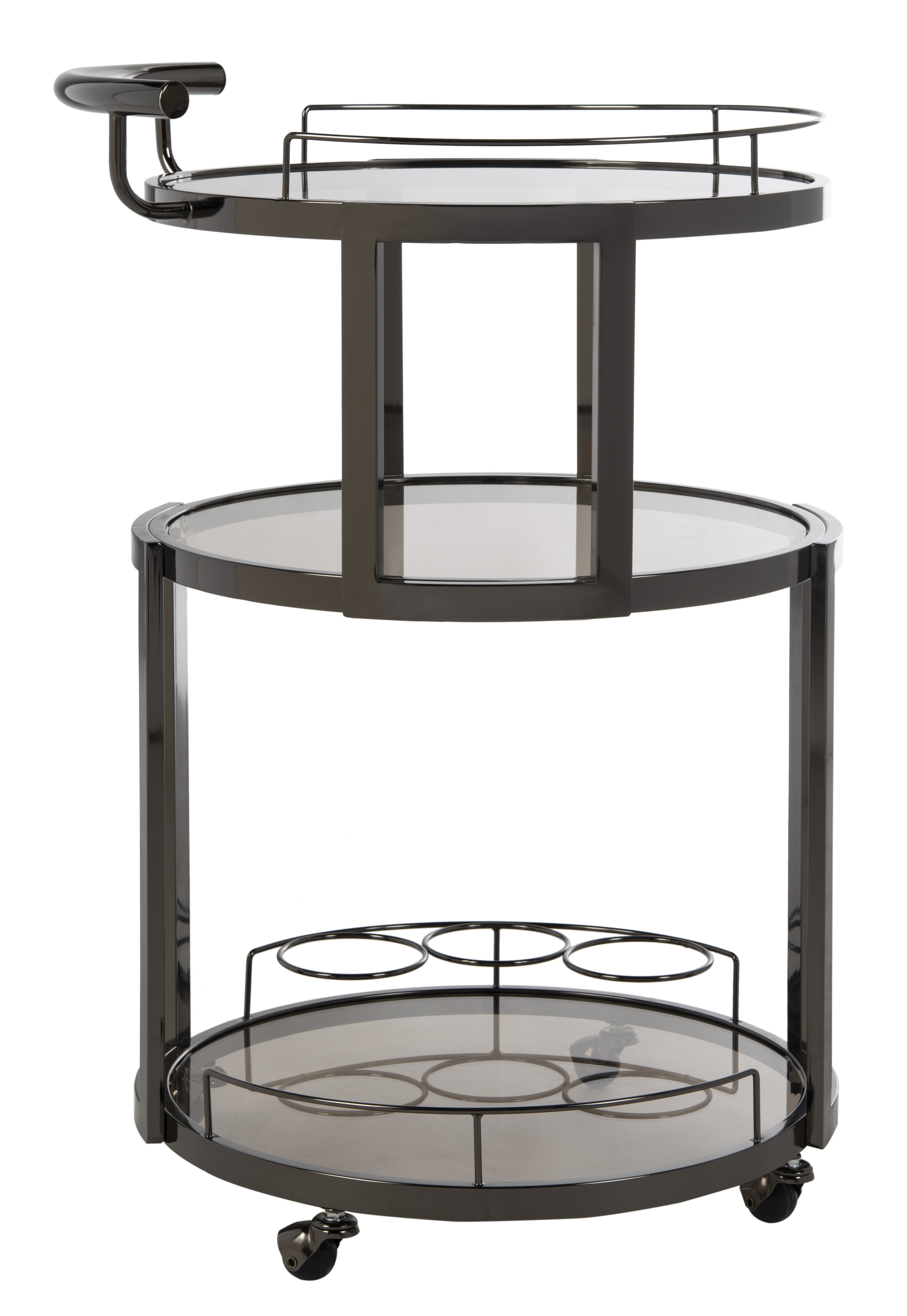 Rio 3 Tier Round Bar Cart And Wine Rack - Gun Metal/Tinted Glass - Safavieh - Image 0