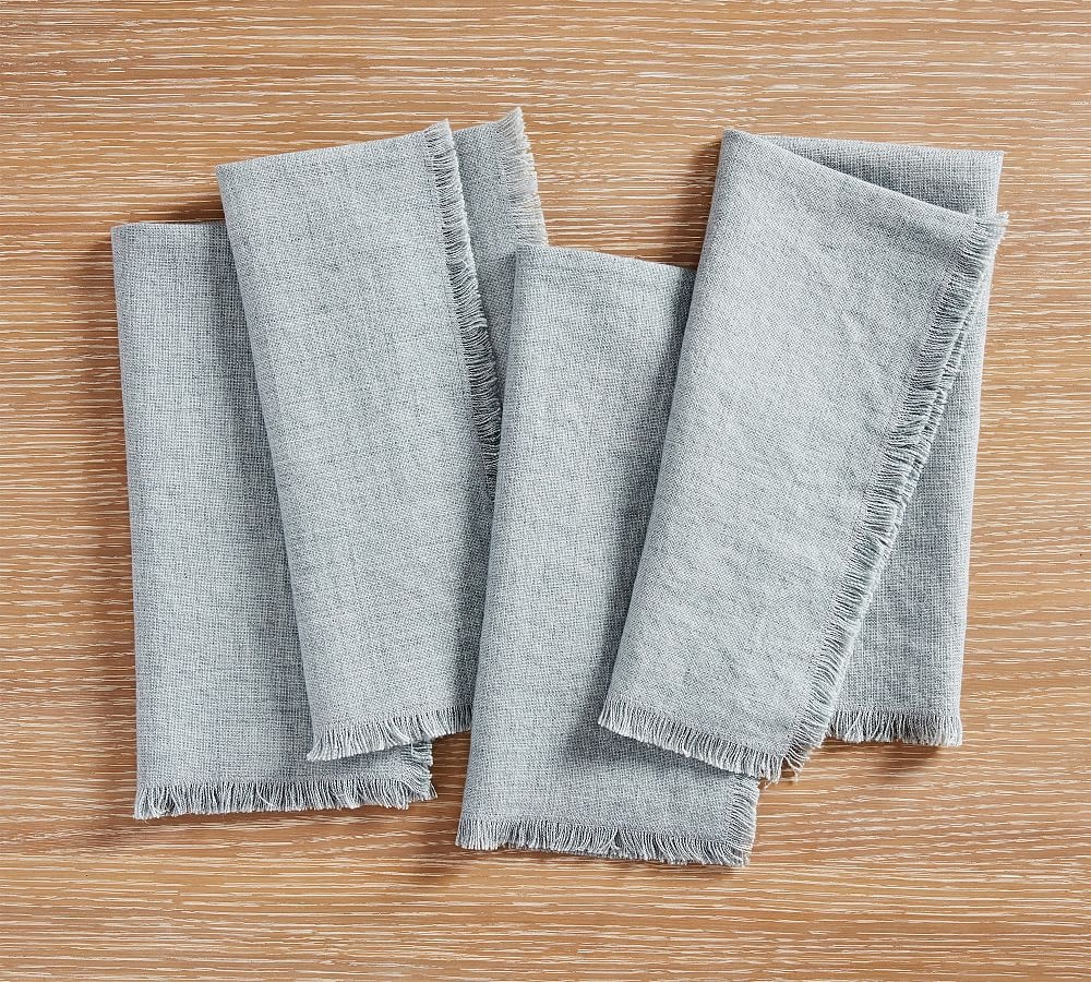 Frayed Oversized Linen Napkins, Set of 4 - Chambray - Image 0