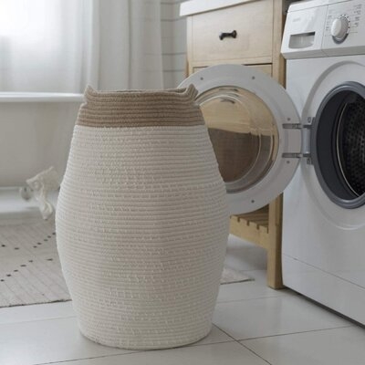 Jumbo Laundry Hamper 24 Inch, Tall Cotton Rope Woven Basket Hamper For Laundry Clothes Bathroom, White & Linen - Image 0