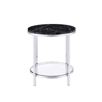 Round Modern Nested Coffee Table, Small Tea Table, Artificial Black Marble And Chrome Finish - Image 0