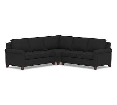 Cameron Roll Arm Upholstered 3-Piece L-Shaped Wedge Sectional, Polyester Wrapped Cushions, Textured Basketweave Black - Image 0