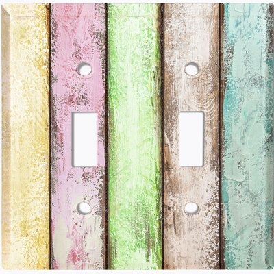 Metal Light Switch Plate Outlet Cover (Colorful Pastel Fence Vertical - Double Toggle) - Image 0