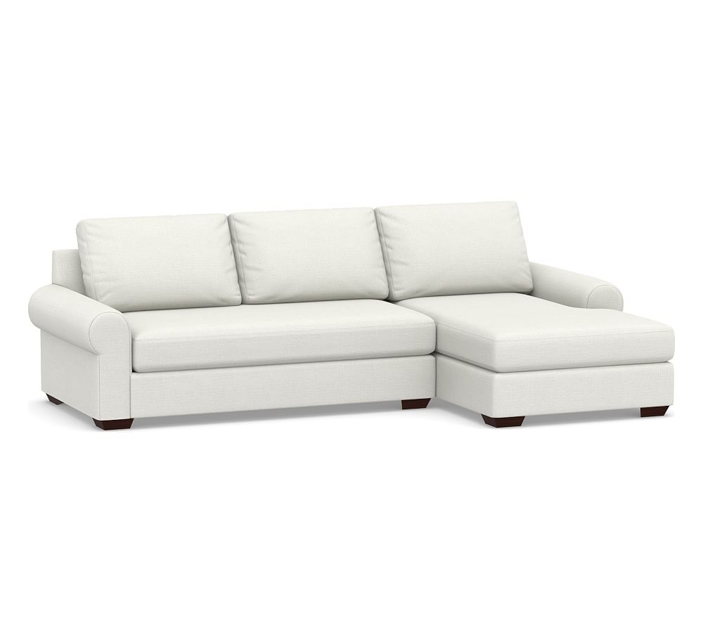Big Sur Roll Arm Upholstered Left Arm Loveseat with Chaise Sectional and Bench Cushion, Down Blend Wrapped Cushions, Basketweave Slub Ivory - Image 0