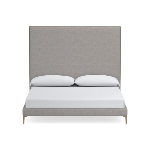 Brooklyn 72NT King Extra Tall Uph Roll Slat Bed AB, Antique Brass, Perennials Performance Melange Weave, Fog - Image 0