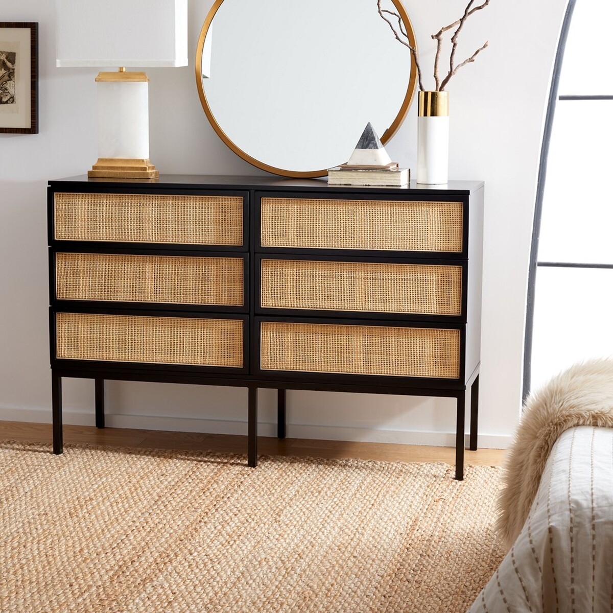Zadie Rattan Dresser - Black - Safavieh - Image 1