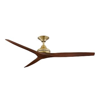 Curved Wood + Metal Ceiling Fan, 18W Led, Polished Brass/Whiskey Wood - Image 3