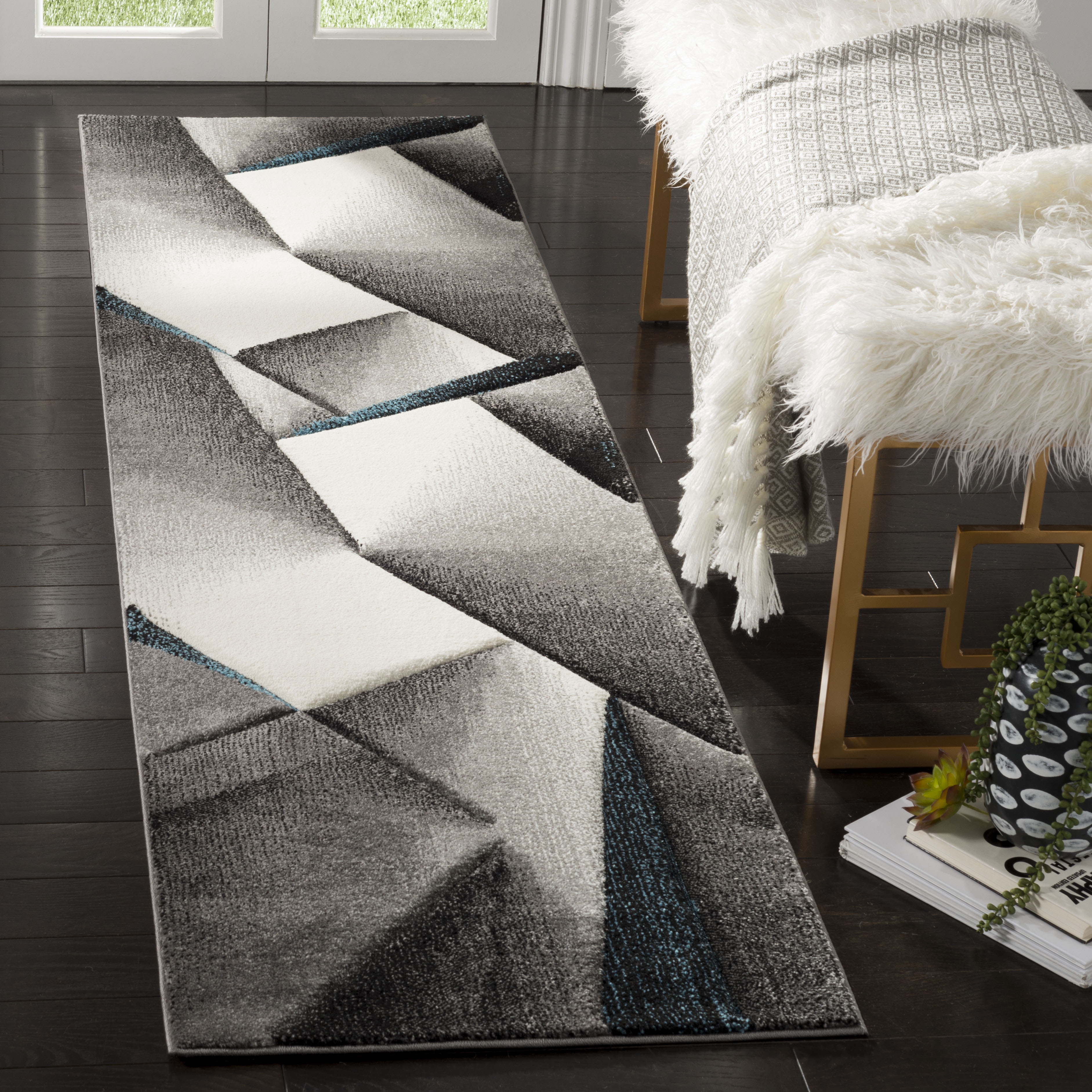 Arlo Home Woven Area Rug, HLW714D, Grey/Teal,  2' 3" X 8' - Image 1