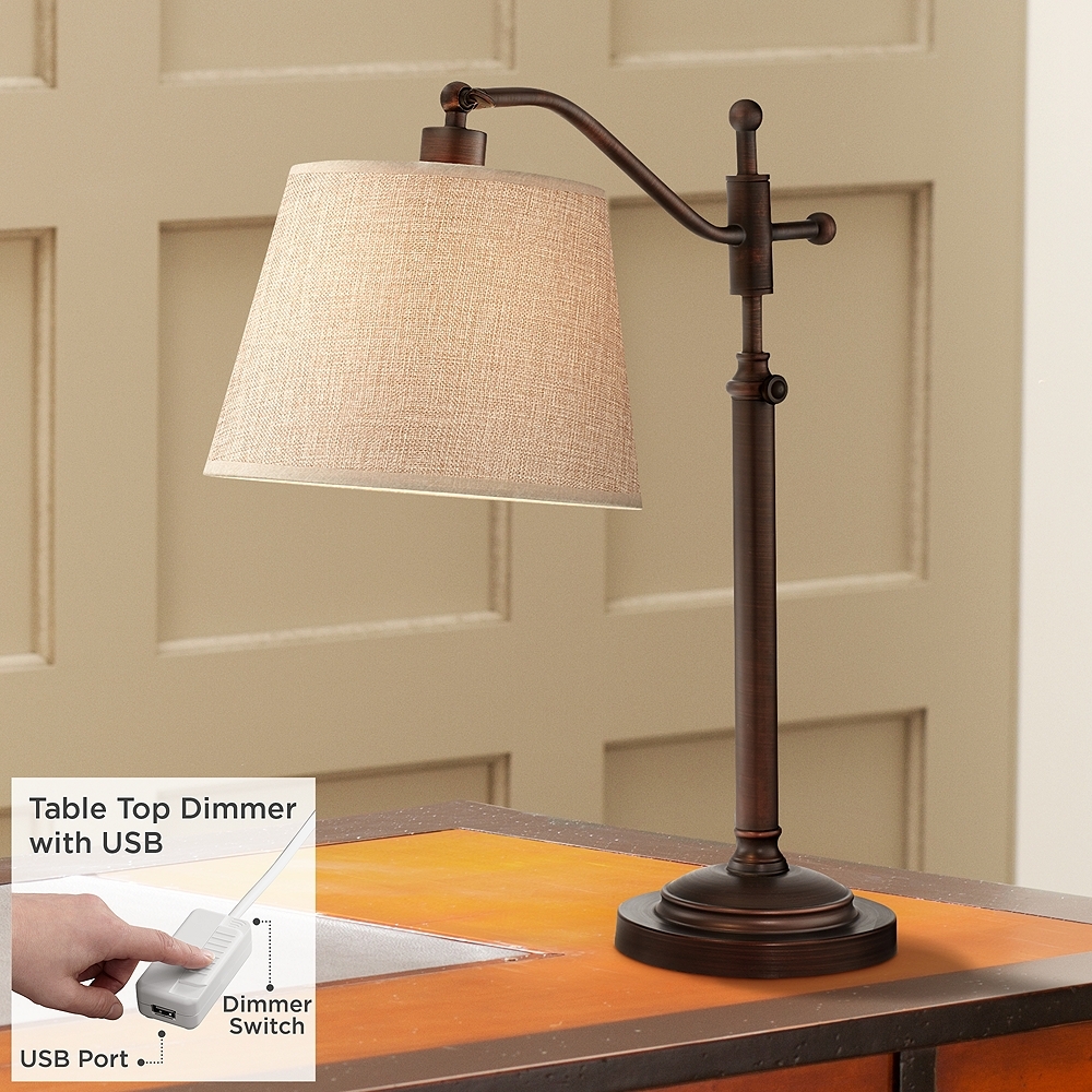Regency Hill Adley Bronze Downbridge Adjustable Lamp with USB Dimmer - Image 0