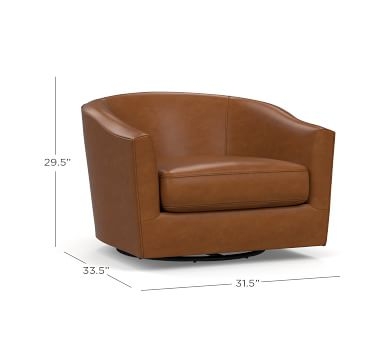 Harlow Leather Swivel Armchair without Nailheads, Polyester Wrapped Cushions, Churchfield Camel - Image 2