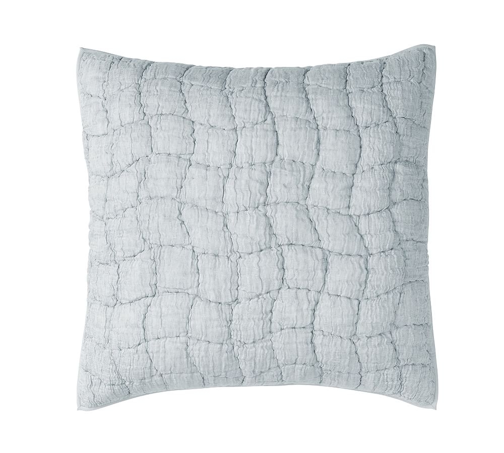Cloud Handcrafted Cotton/Linen Quilted Sham, Euro, Chambray - Image 0