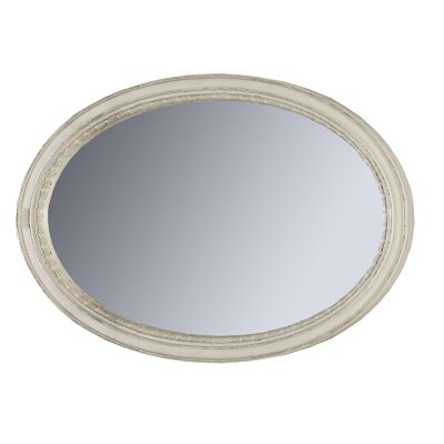 Oval Shaped Wooden Mirror With Molded Details, Antique White - Image 0