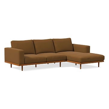 Newport Sectional Set 01: Left Arm Sofa, Right Arm Chaise Boxed Cushion, Down, Distressed Velvet, Golden Oak, Pecan - Image 0