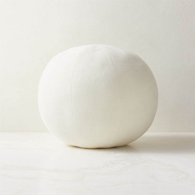 Terre Ivory White Velvet Sphere Throw Pillow 12" - Image 0