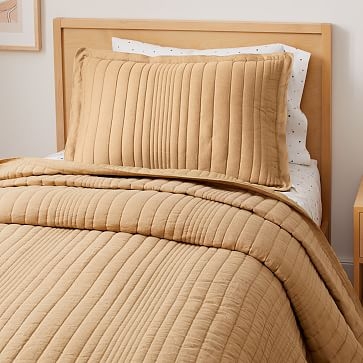 European Flax Linen Linework Quilt, Twin/Twin XL, Camel - Image 0