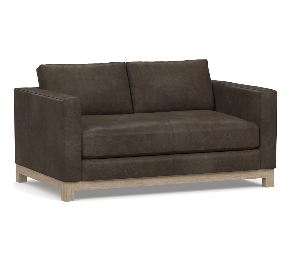 Jake Leather Apartment Sofa 63" with Wood Legs, Down Blend Wrapped Cushions, Statesville Wolf Gray - Image 0